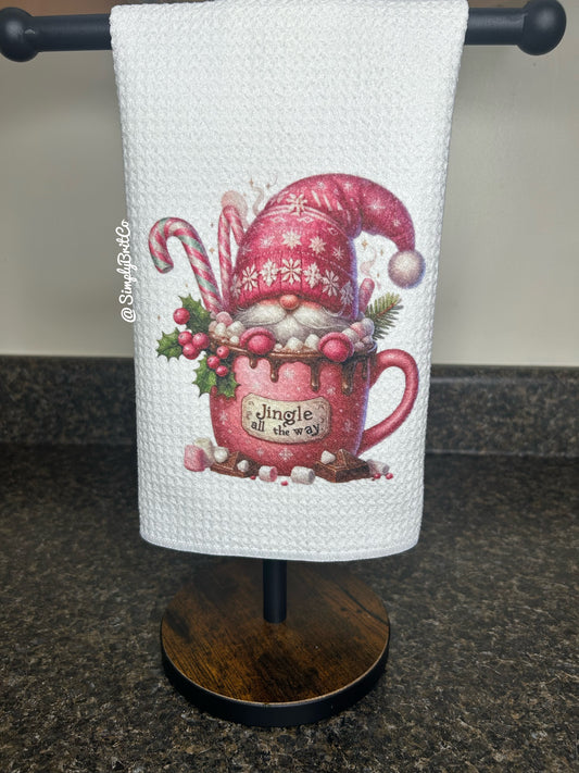 Pink Jingle All The Way Gnome Cup Kitchen Towel - Christmas