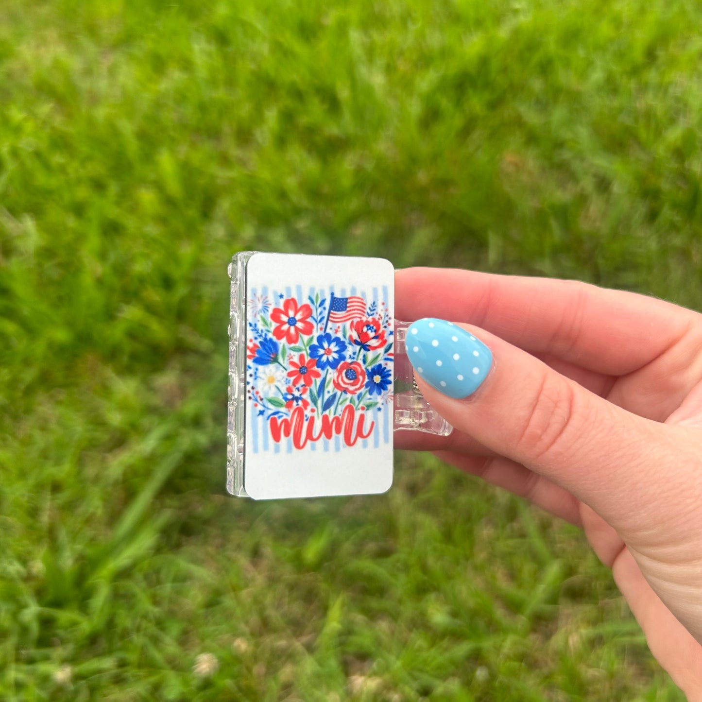 Flowers and Flag Name Small Claw Clip