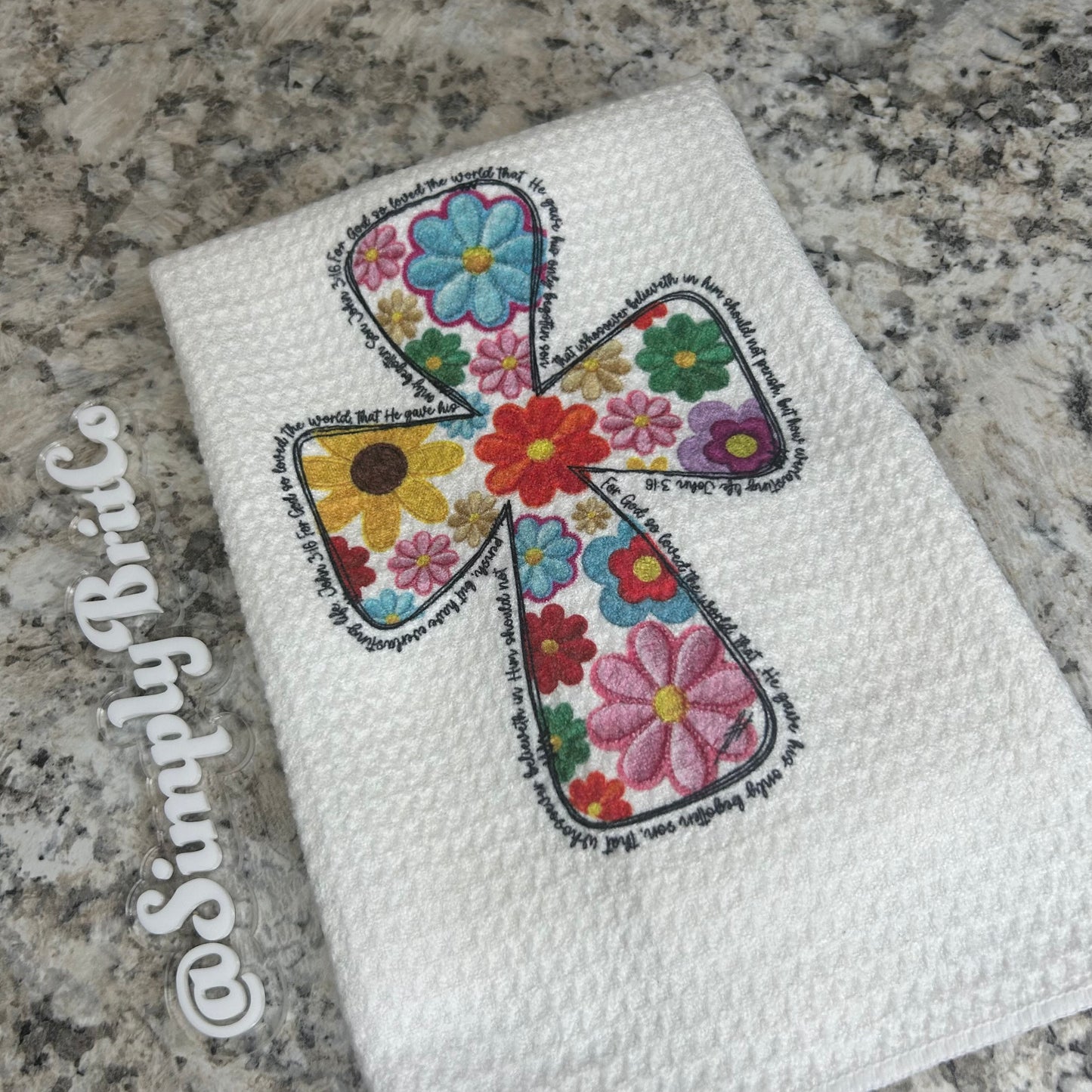 Cross Hand-stitch Look Towel | Easter Home Decor | Religious