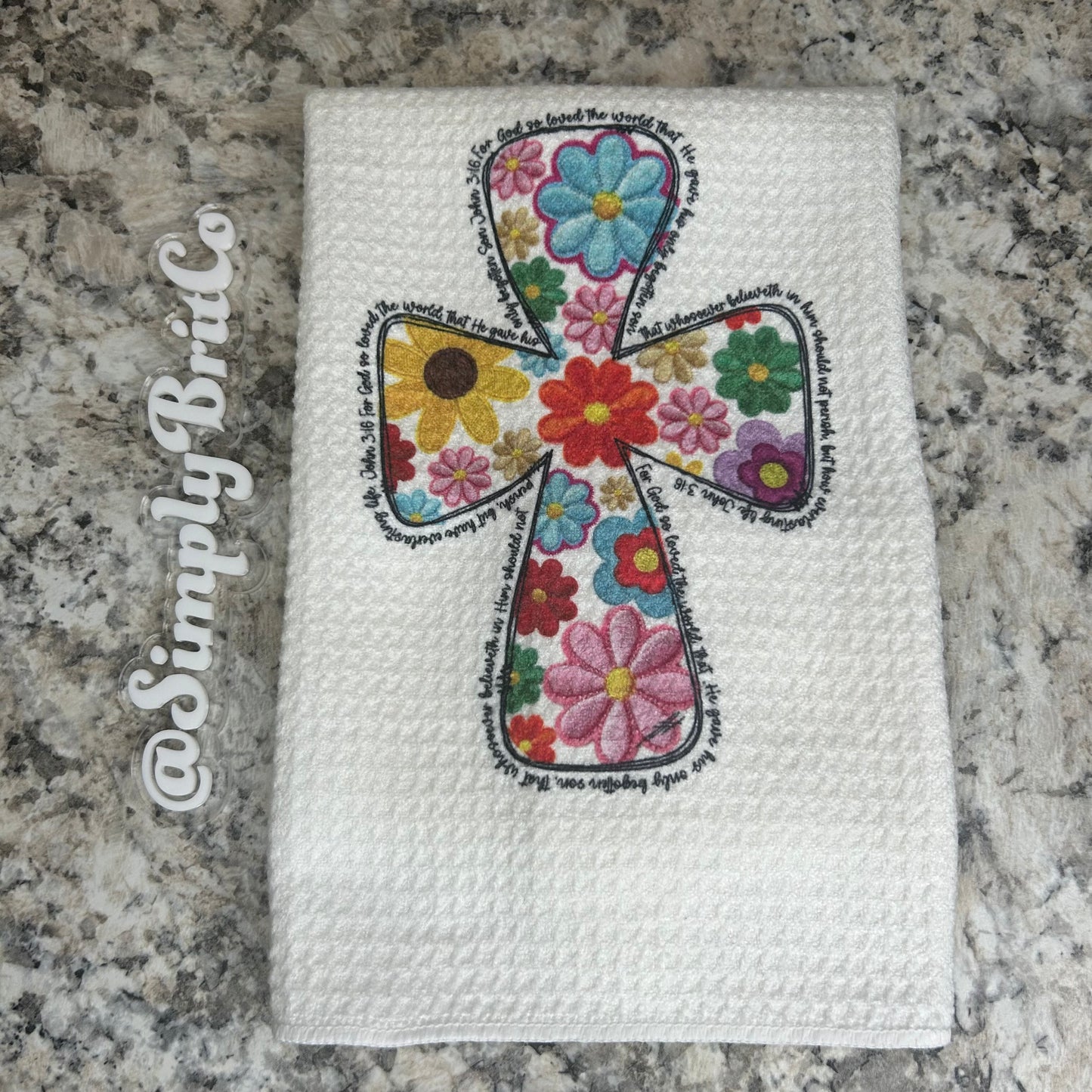 Cross Hand-stitch Look Towel | Easter Home Decor | Religious