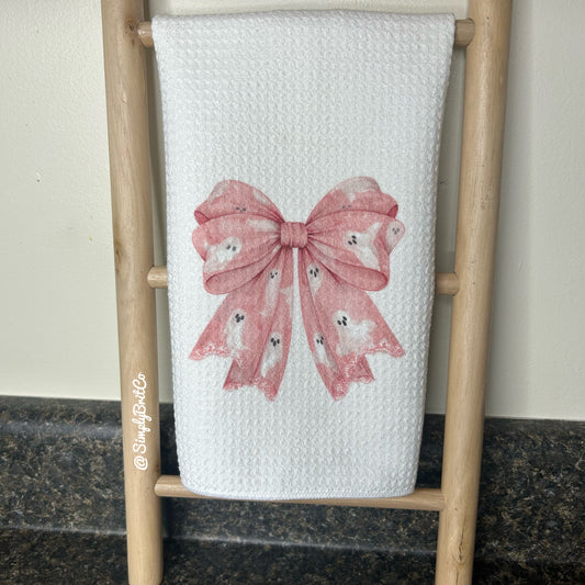 Pink Halloween Coquette Bow Kitchen Towel