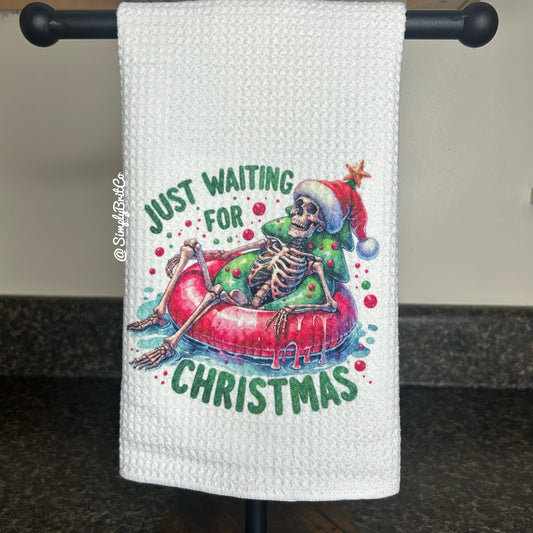 Just Waiting For Christmas Skeleton Float Kitchen Towel