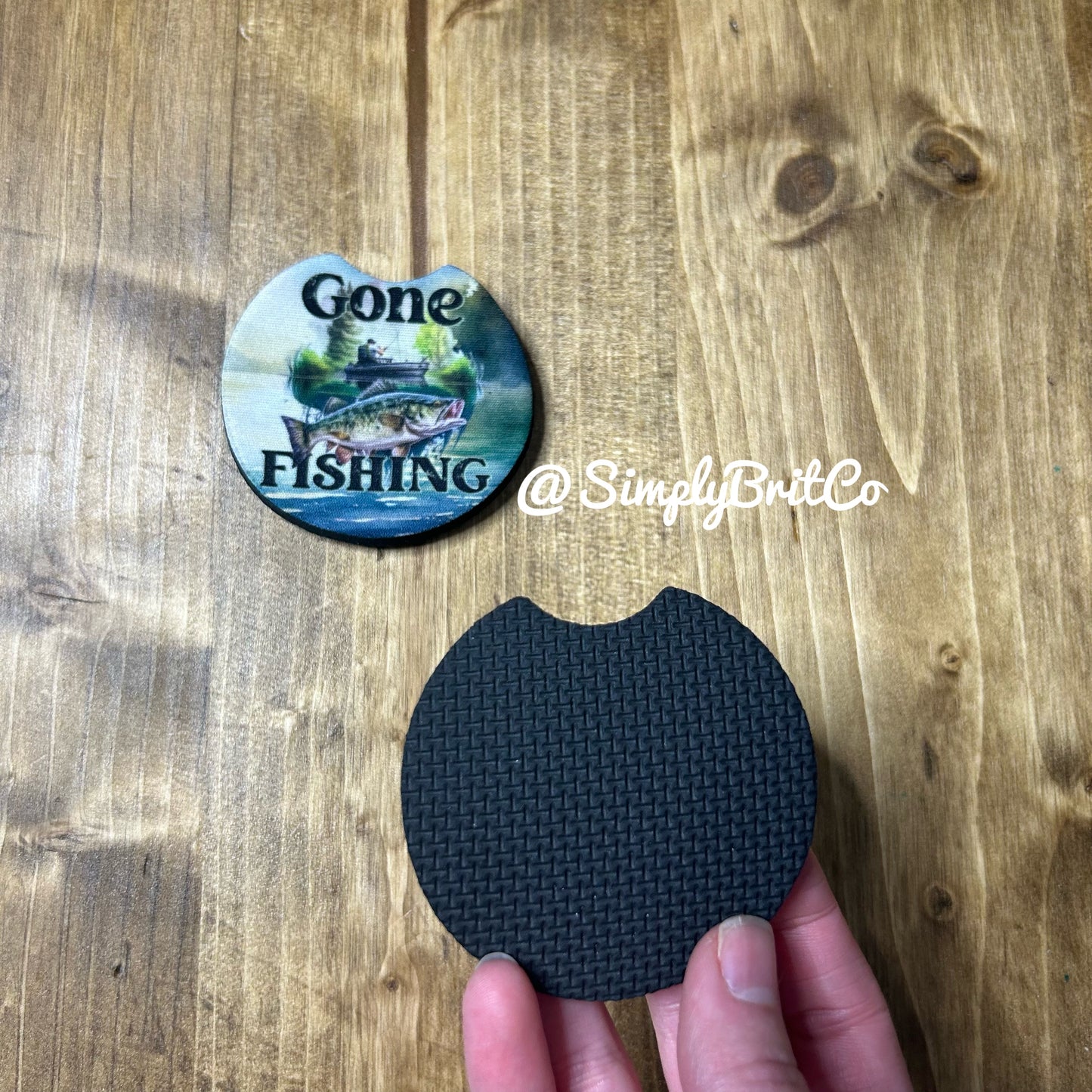Gone Fishing Set of 2 Car Coaster