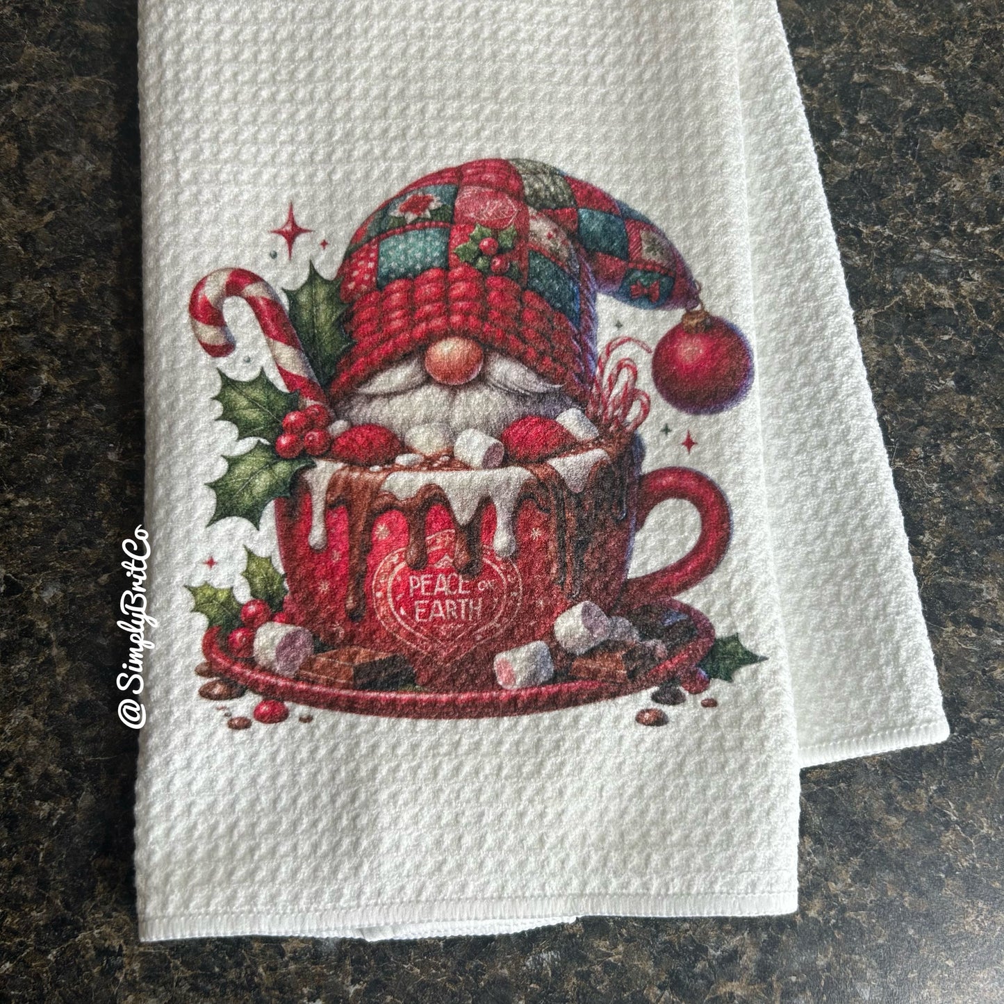 Red Quilt Gnome Cup Christmas Kitchen Towel