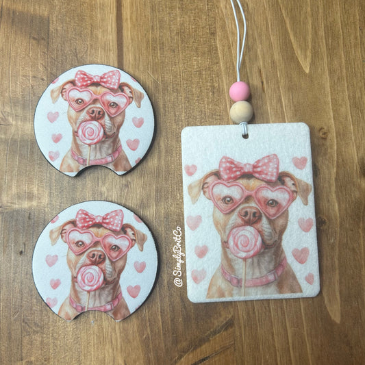 Pitbull Lollipop Freshie and Car Coaster