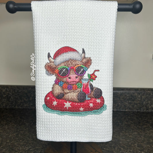 Christmas Highland Cow Float Kitchen Towel