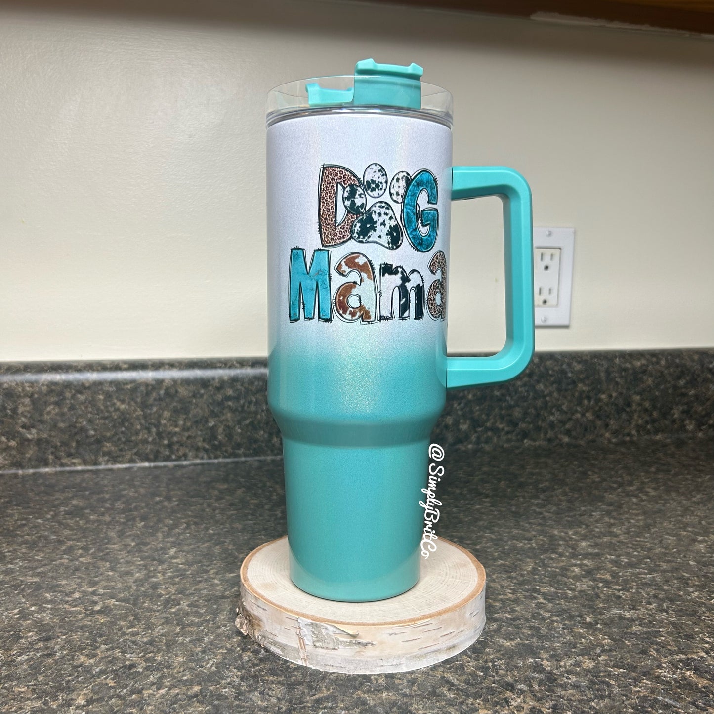 Dog Mama 40oz Tumbler | Shimmer Ombre | Cow | Teal
