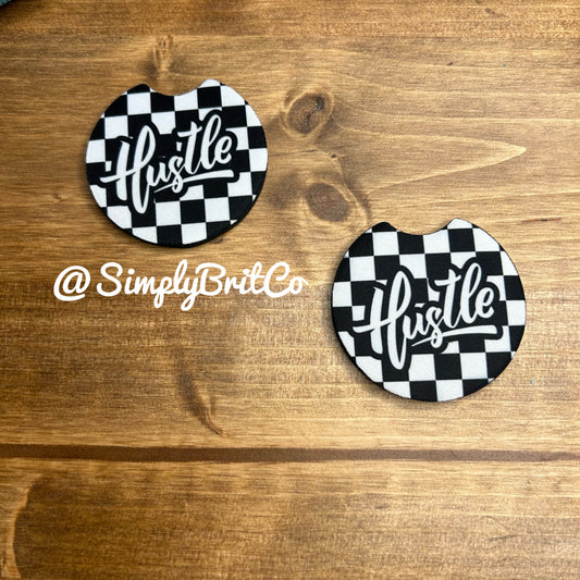 Black and White Checkered Hustle Set of 2 Car Coasters