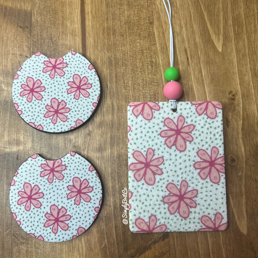 Simply Pink Floral Freshie and Car Coaster