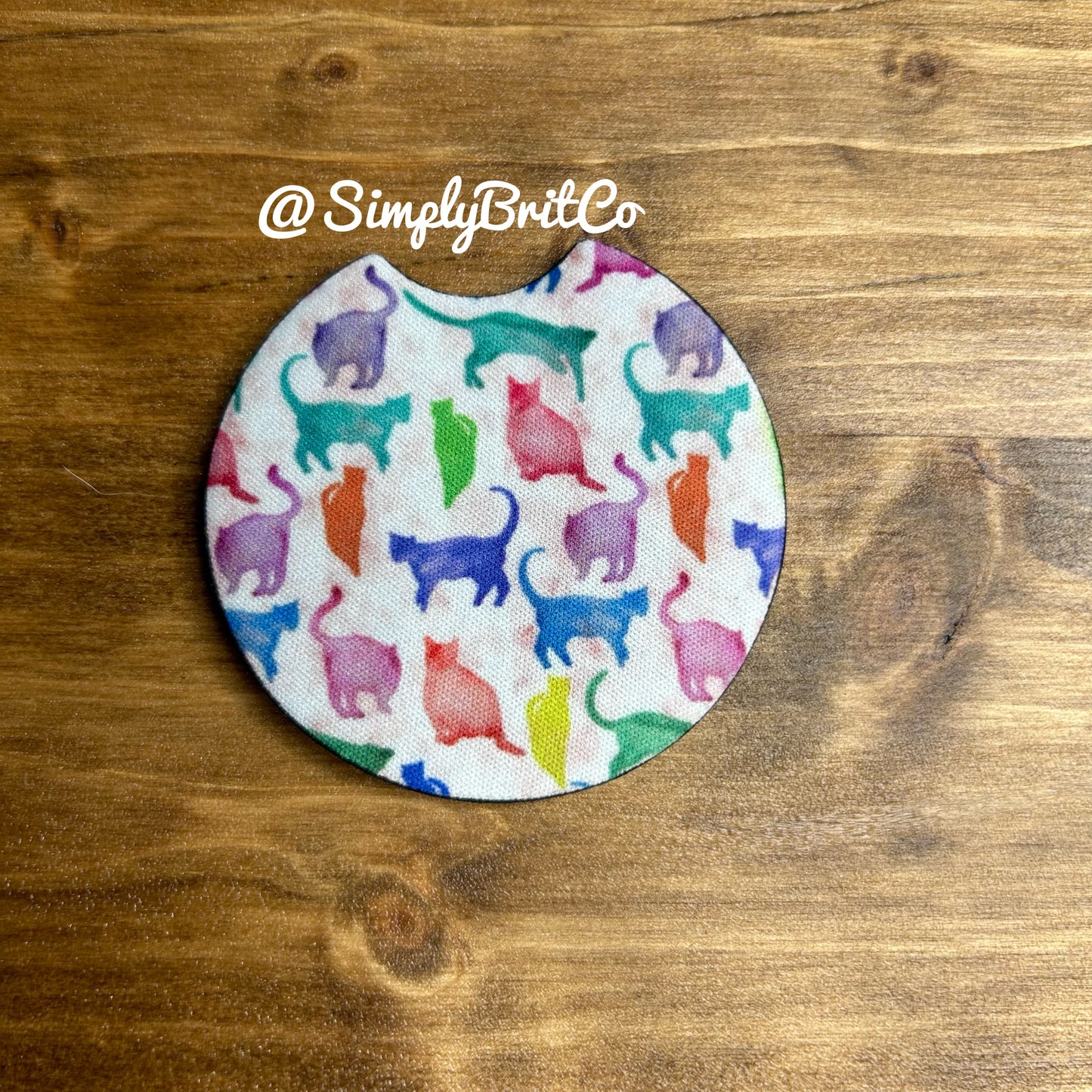 Multi Watercolored Cats Set of 2 Car Coaster