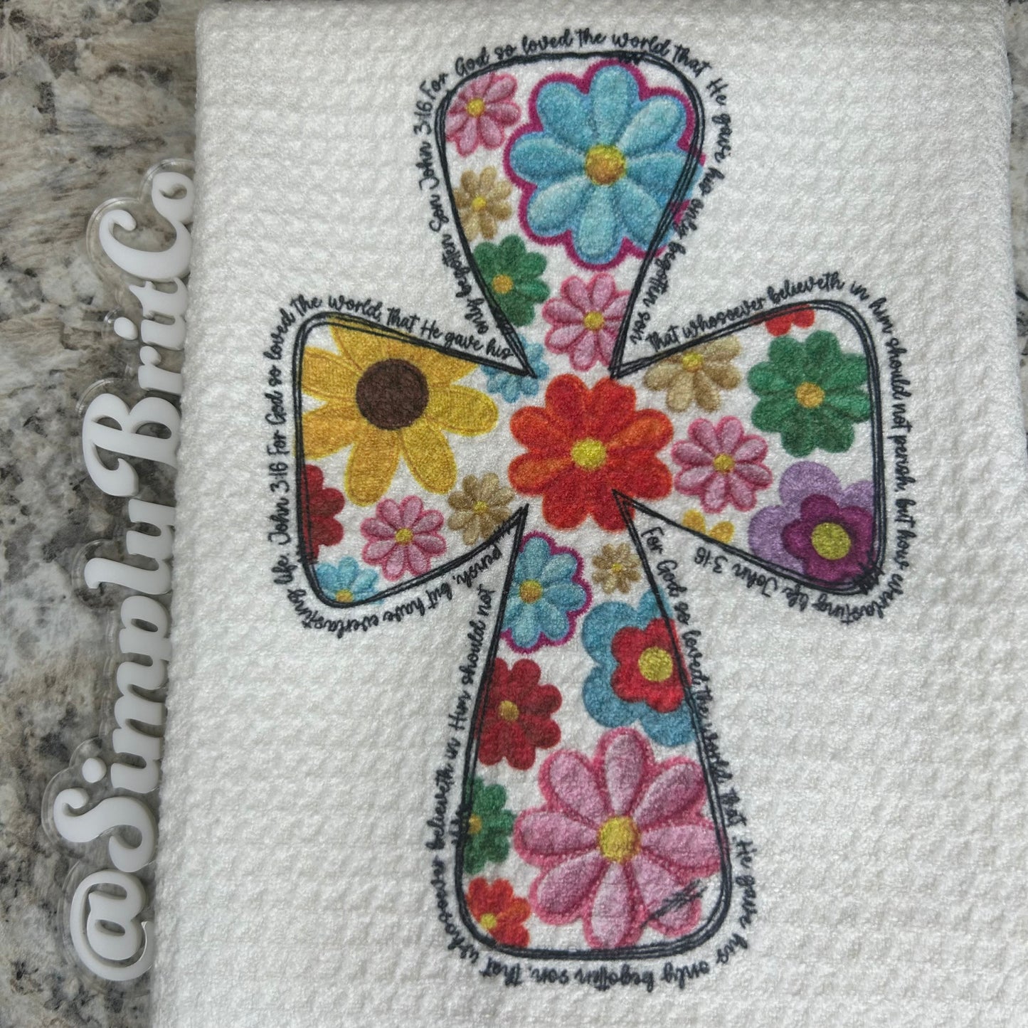 Cross Hand-stitch Look Towel | Easter Home Decor | Religious