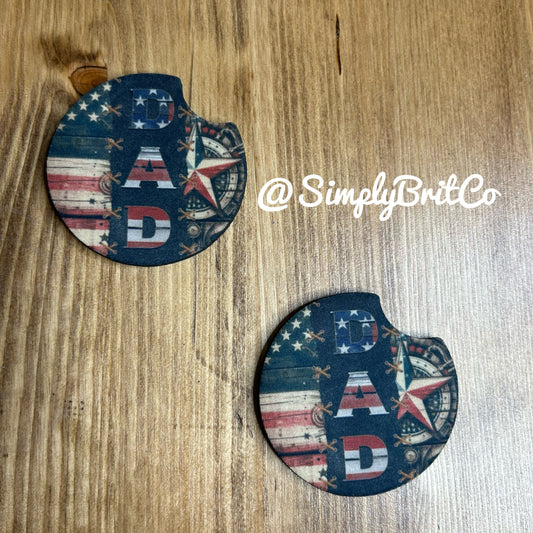 Patriotic Dad Set of 2 Car Coasters