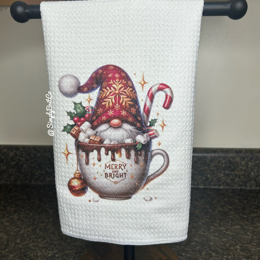 Merry & Bright Gnome Cup Kitchen Towel - Christmas