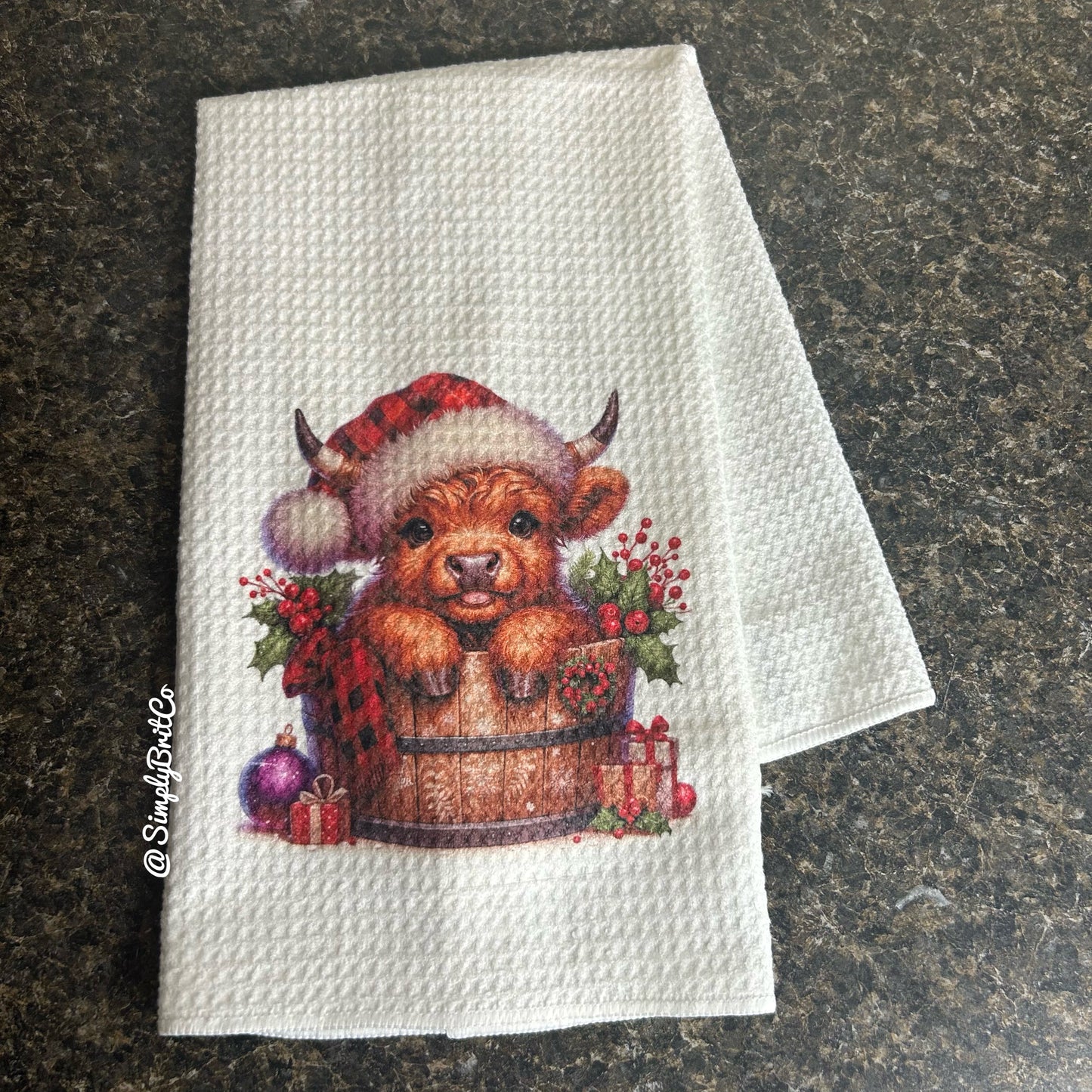 Baby Highland Cow Christmas Barrel Kitchen Towel