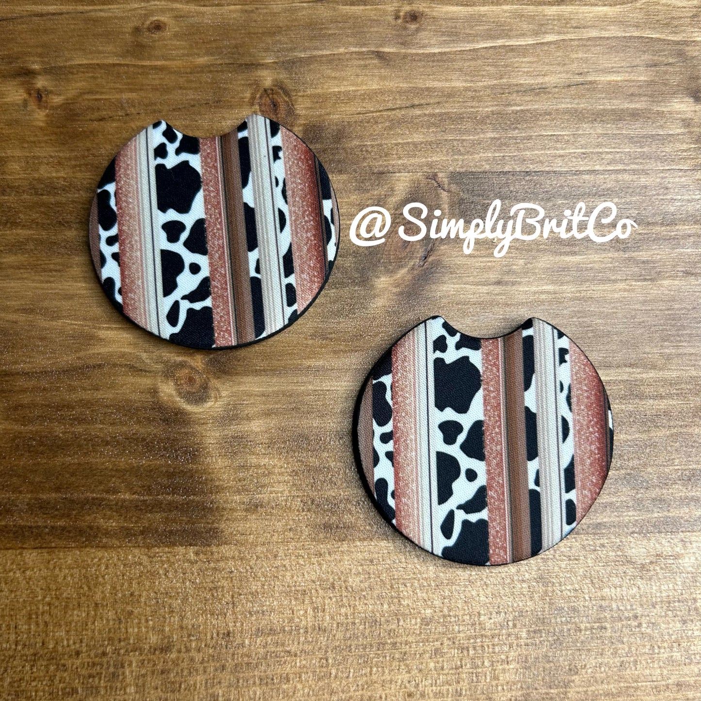 Neutral Cow Print Set of 2 Car Coaster