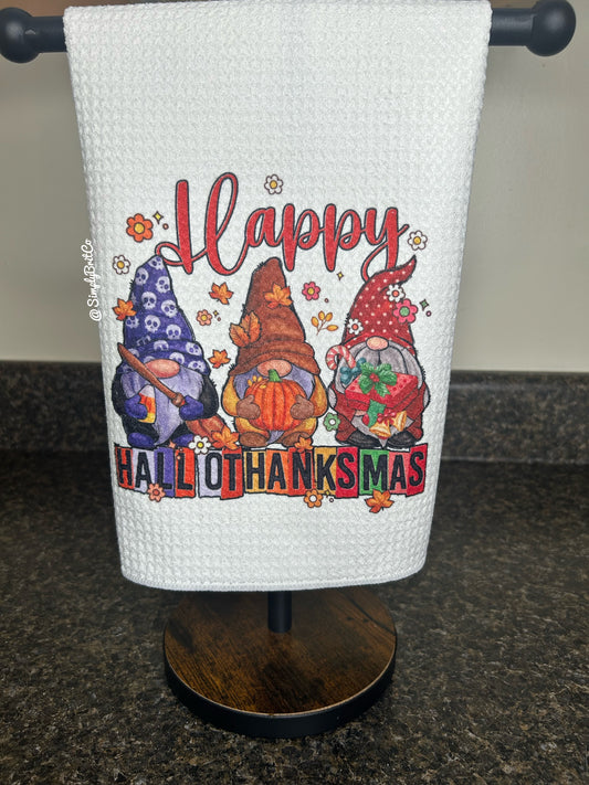 Happy HalloThanksMas Gnome Kitchen Towel
