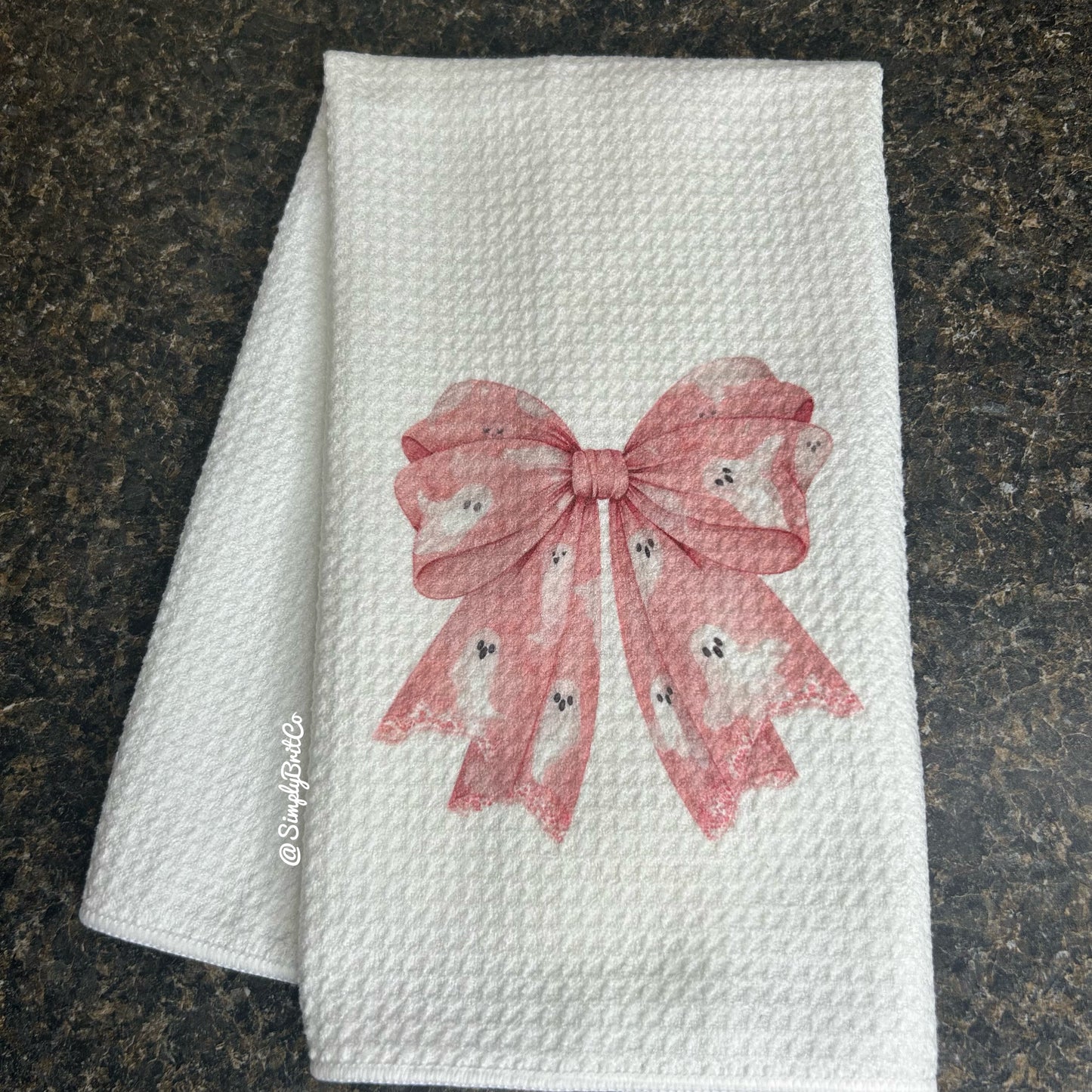 Pink Halloween Coquette Bow Kitchen Towel