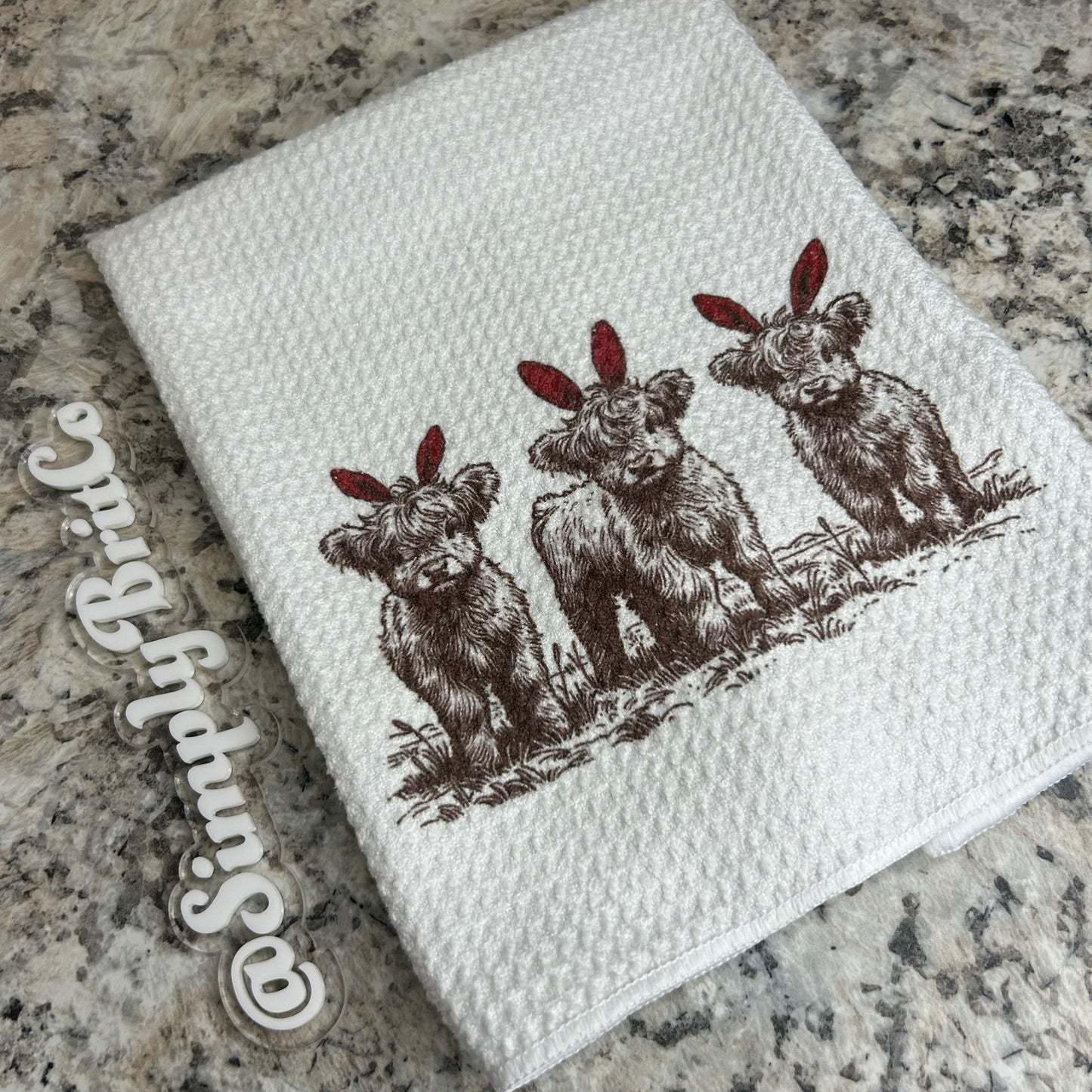 Bunny Highland Cow Kitchen Towel | Easter Home Decor |