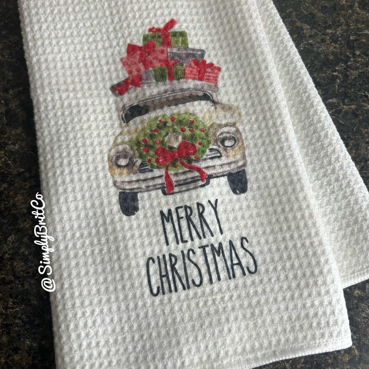 Merry Christmas Truck Kitchen Towel