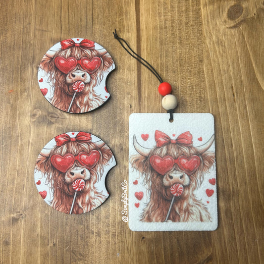 Red Highland Cow Freshie and Car Coaster