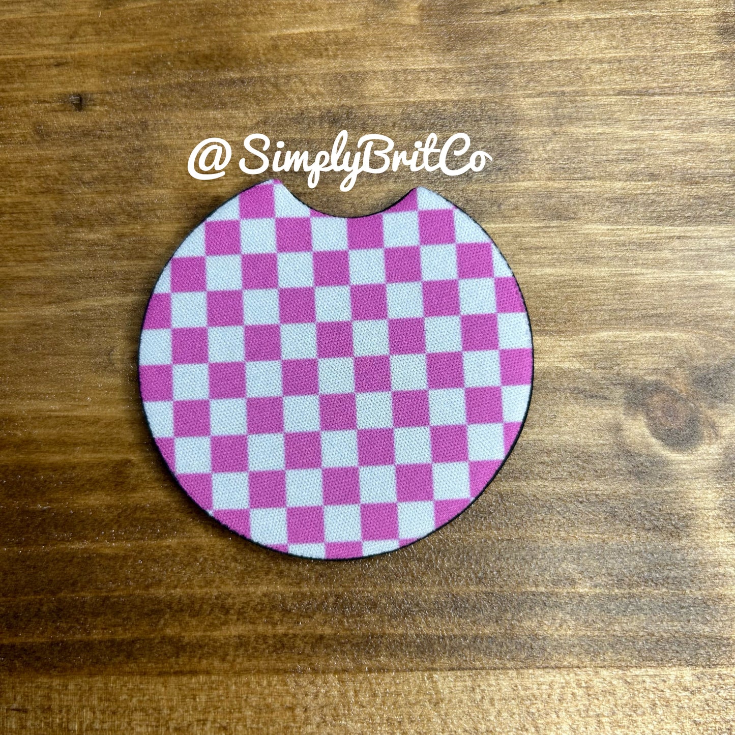 Pink and White Set of 2 Car Coasters