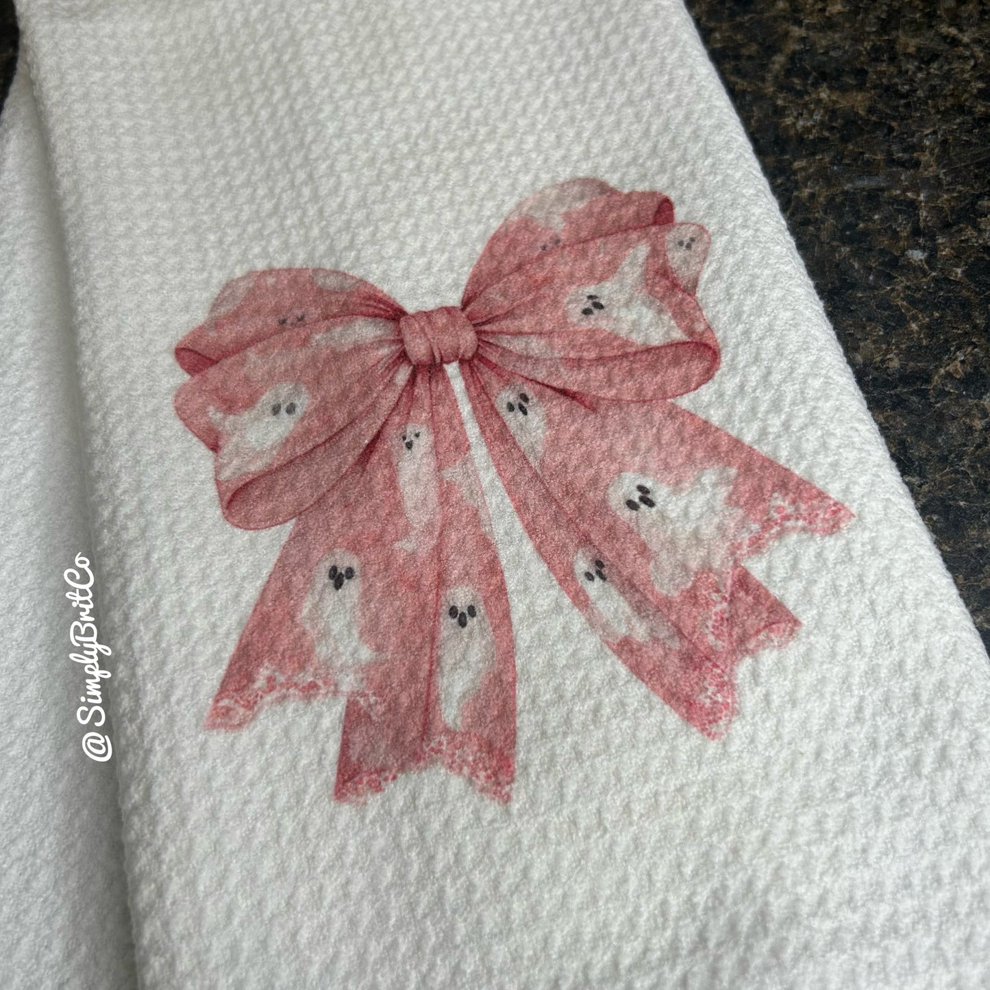 Pink Halloween Coquette Bow Kitchen Towel