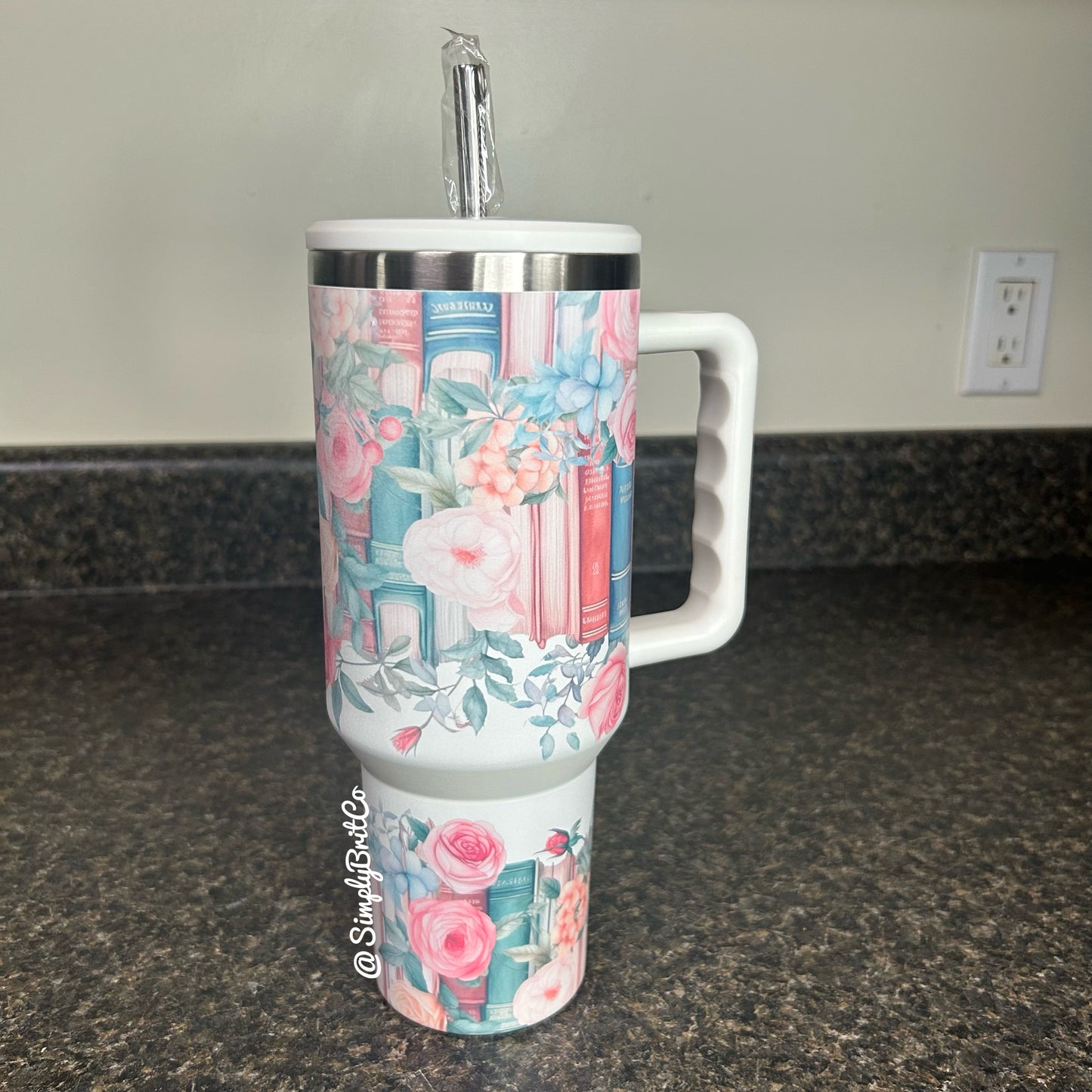 Matte Distracted By Books 40oz Tumbler | Floral Book Lover