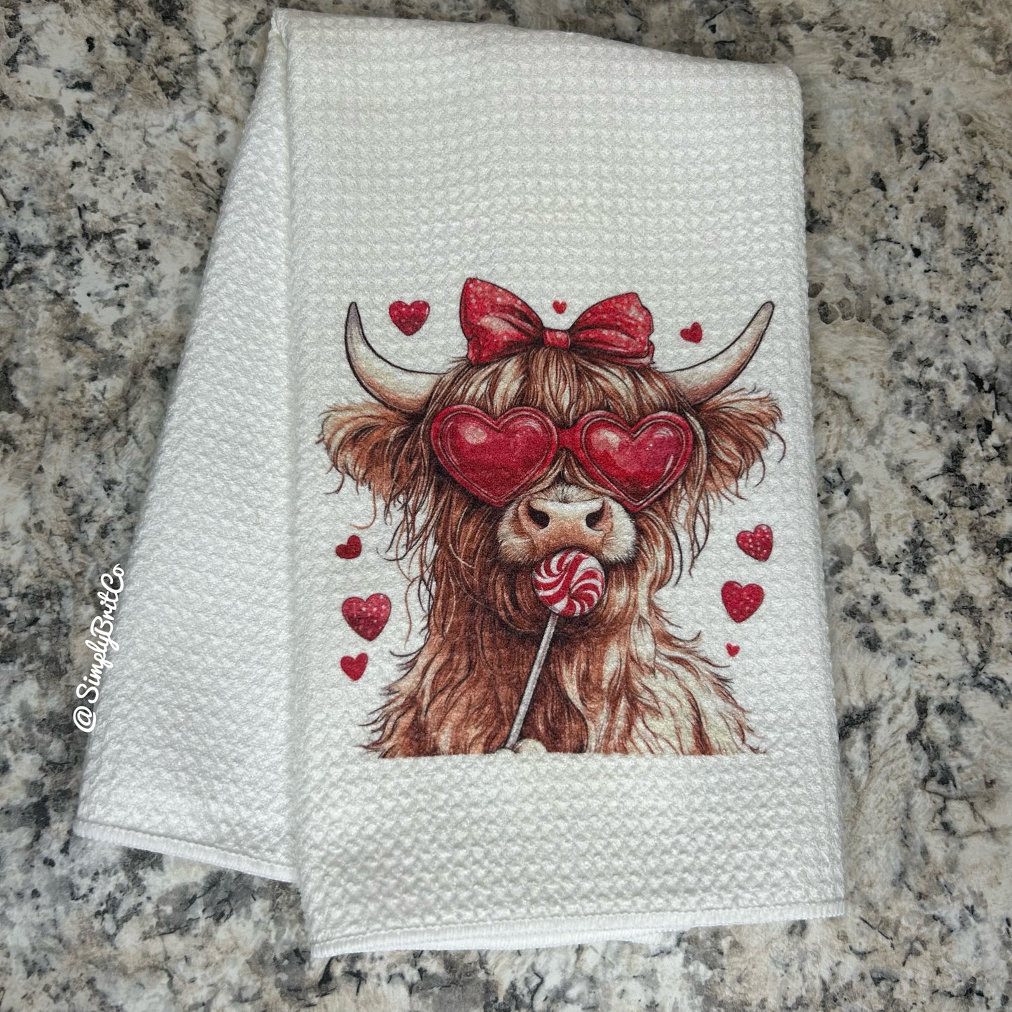 Red Highland Cow Lollipop Kitchen Towel