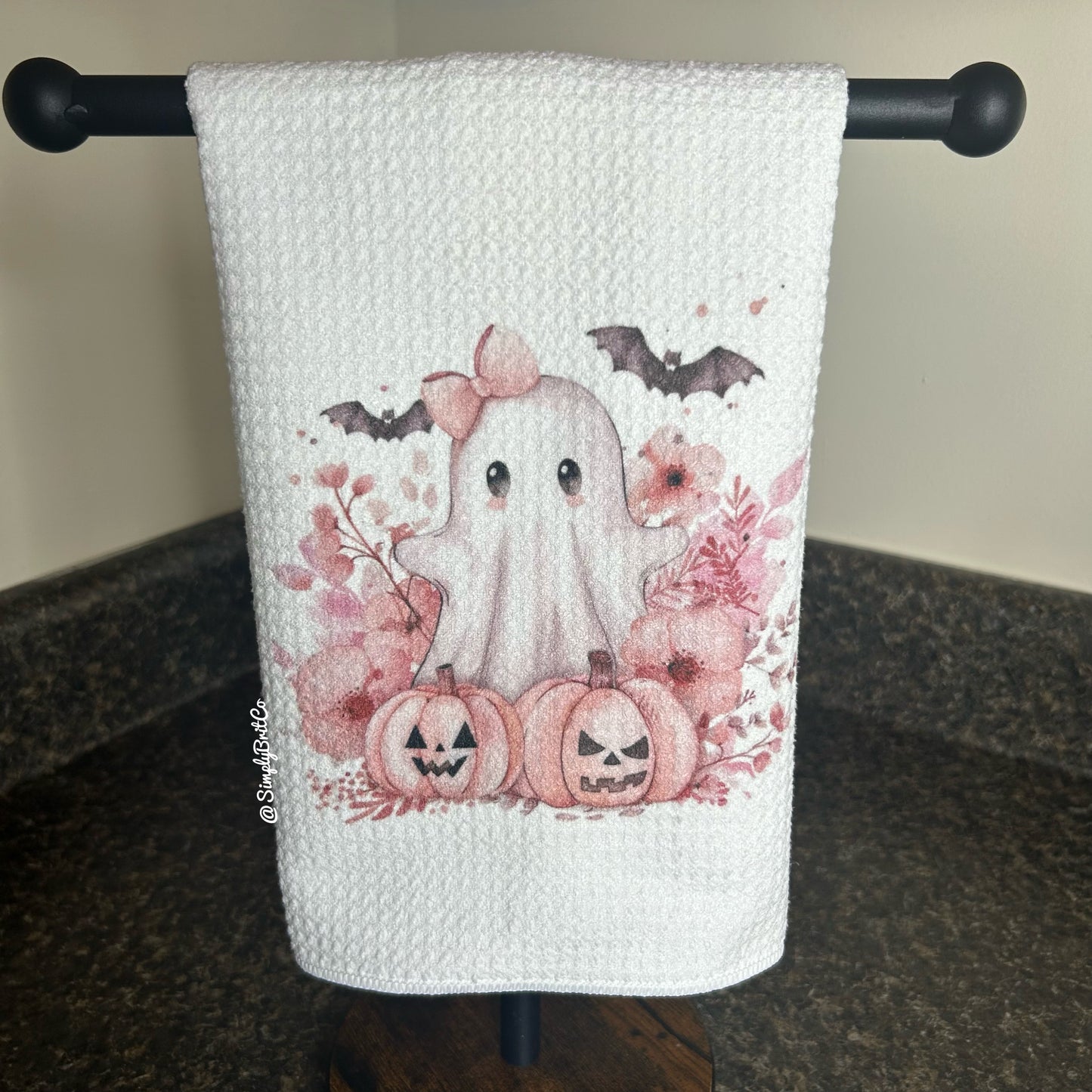 Pink Ghost Halloween Kitchen Towel