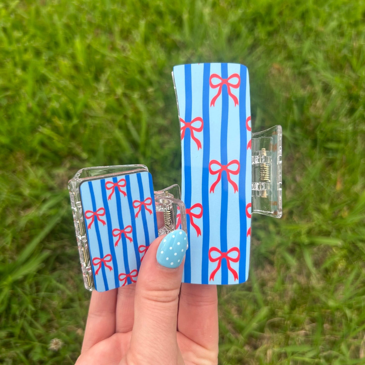 Mommy and Me Claw Clip Blue Stripe Set