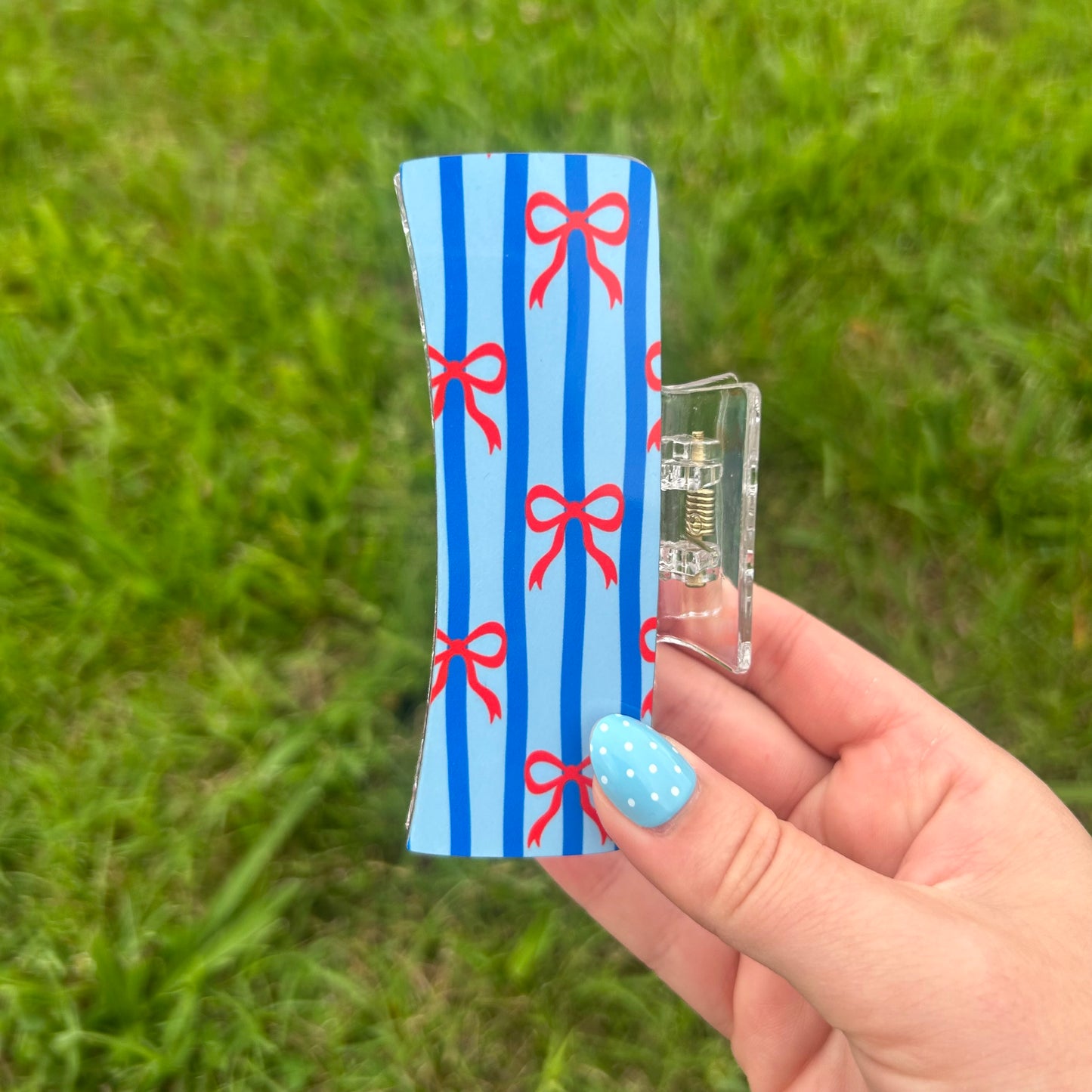 Blue Stripes and Red Bows Large Claw Clip