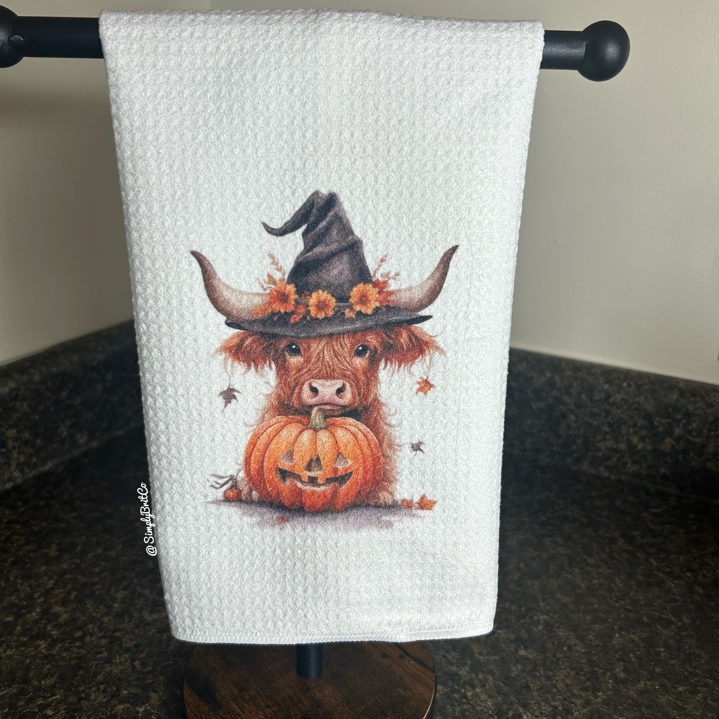 Fall Pumpkin Highland Cow Kitchen Towel - Halloween
