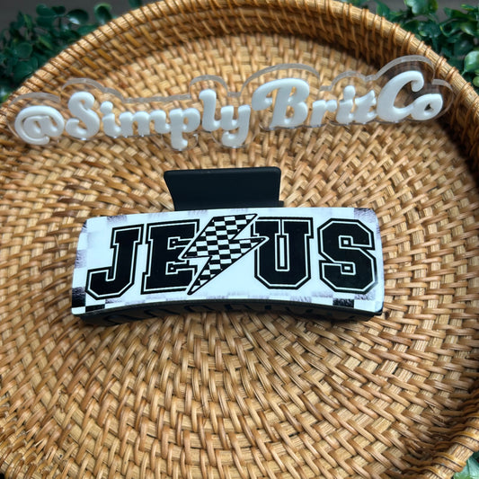 Jesus Checkered Large Claw Clip