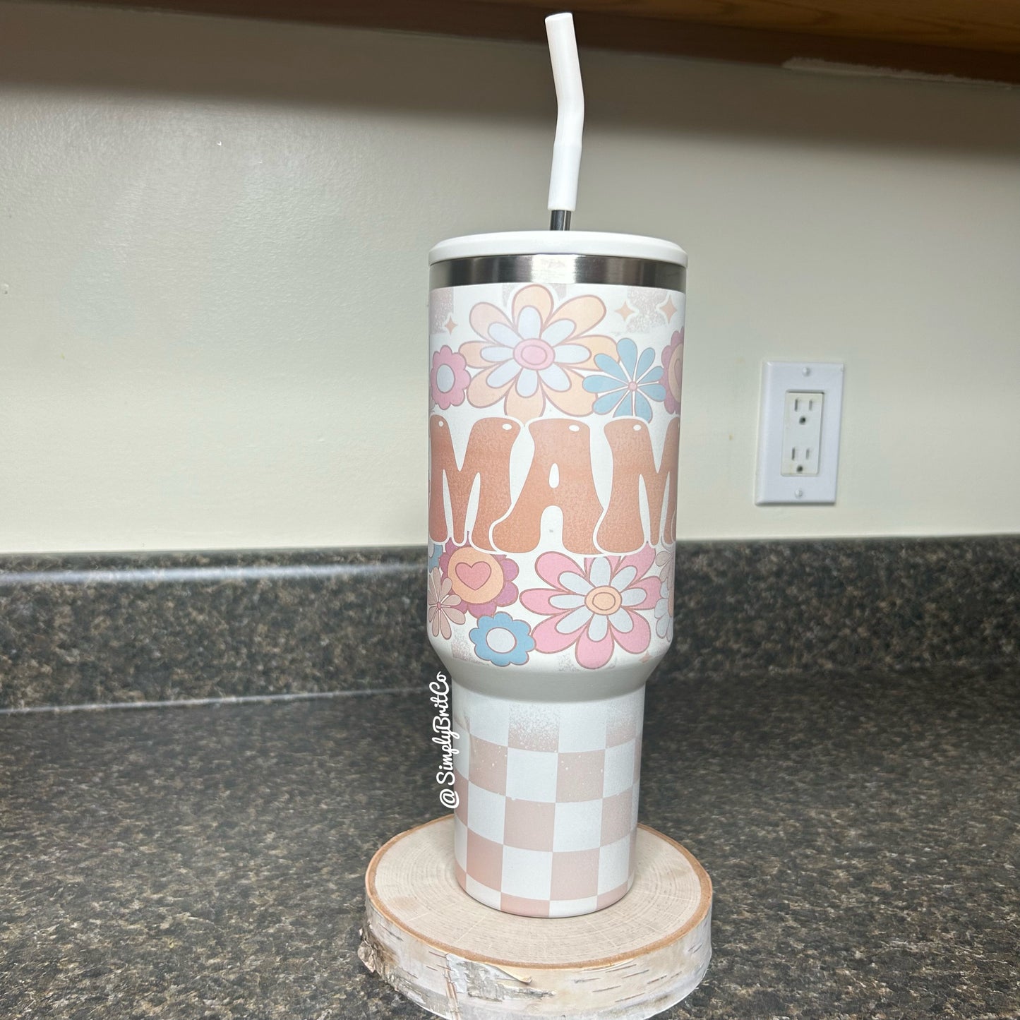 Matte Checkered Mama 40oz Tumbler | Floral