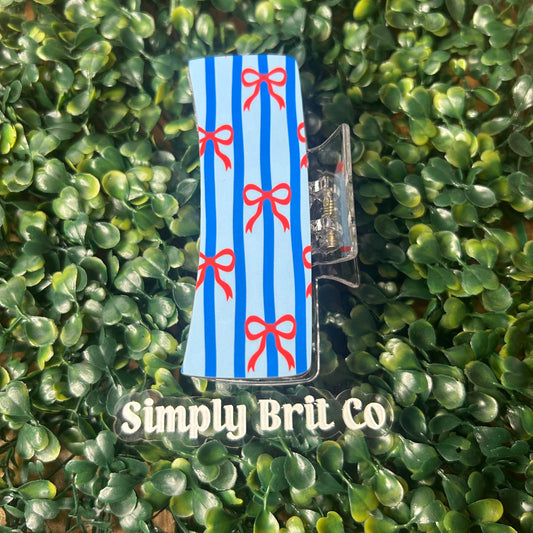 Blue Stripes and Red Bows Large Claw Clip