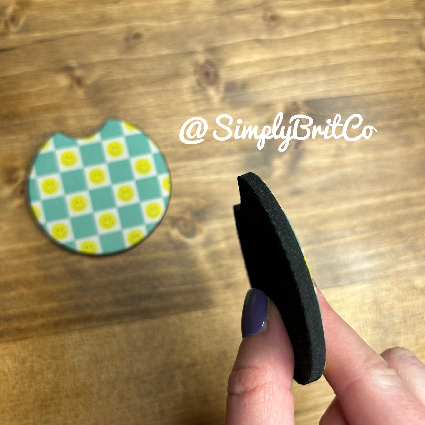 Bright Checkered Smiley Set of 2 Car Coasters