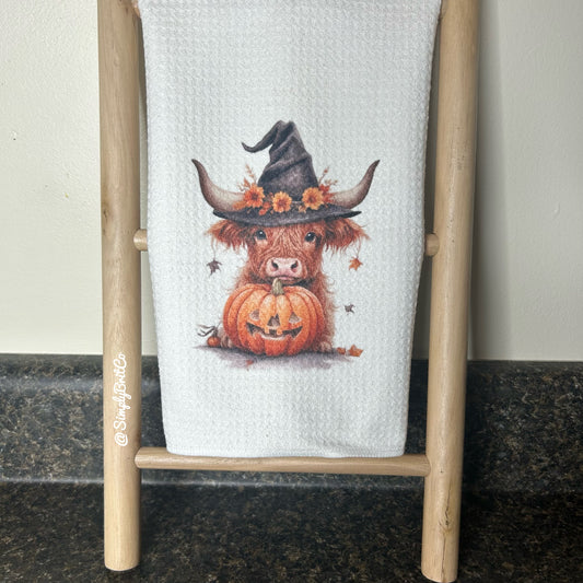 Fall Pumpkin Highland Cow Kitchen Towel - Halloween