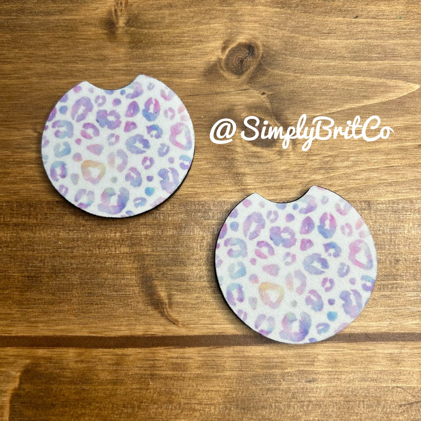 Purple Watercolor Cheetah Set of 2 Car Coaster