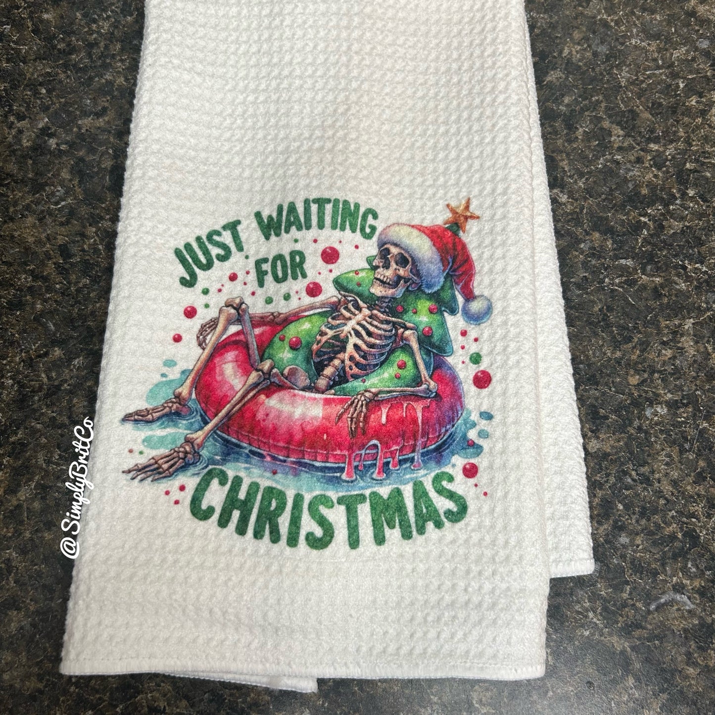 Just Waiting For Christmas Skeleton Float Kitchen Towel