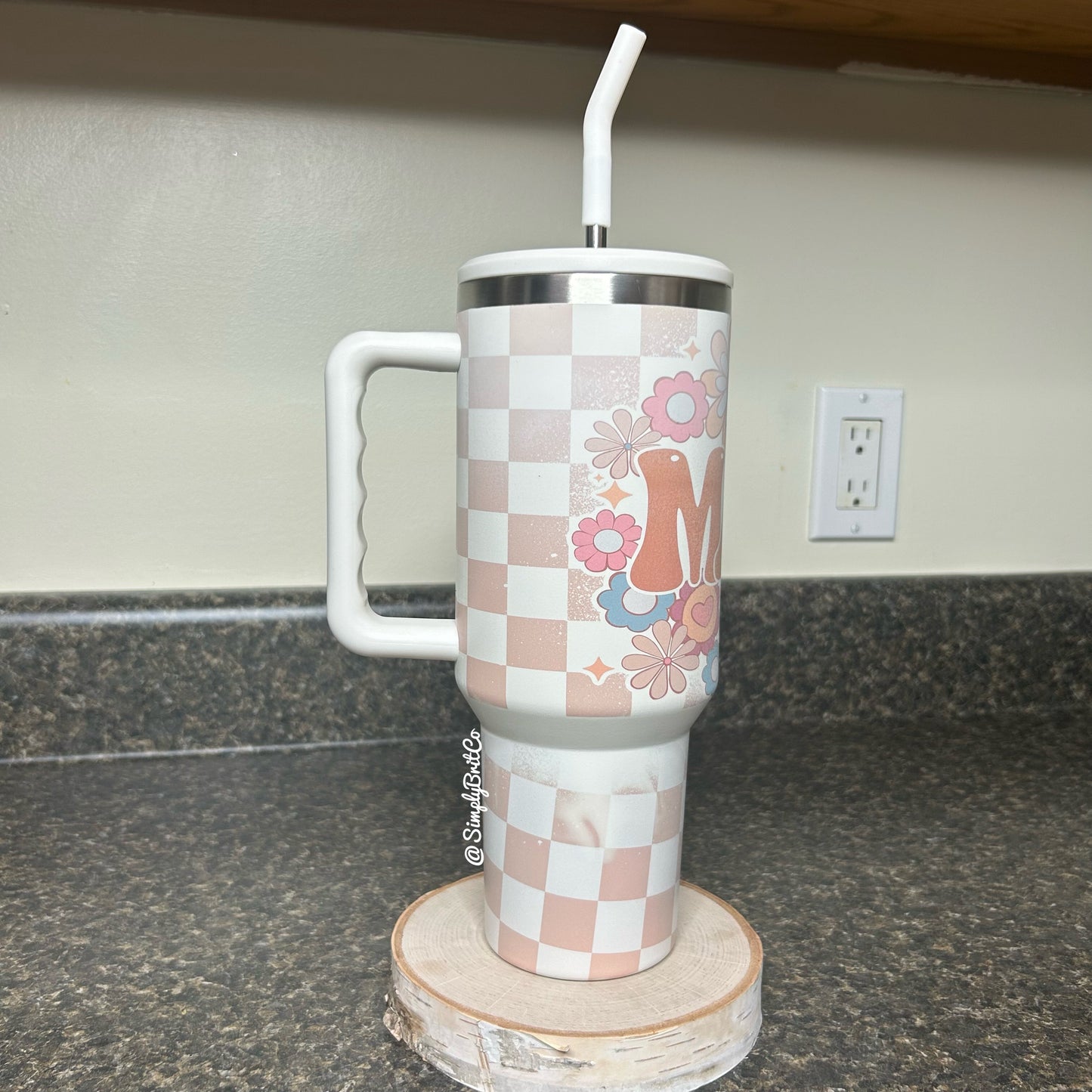 Matte Checkered Mama 40oz Tumbler | Floral