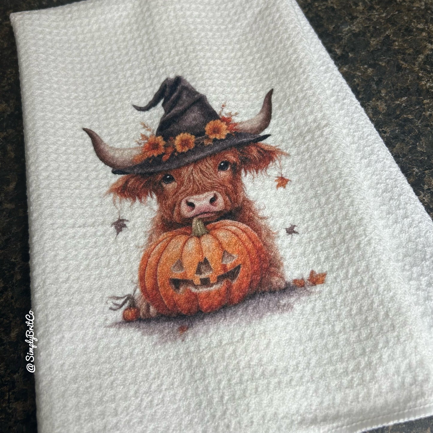 Fall Pumpkin Highland Cow Kitchen Towel - Halloween