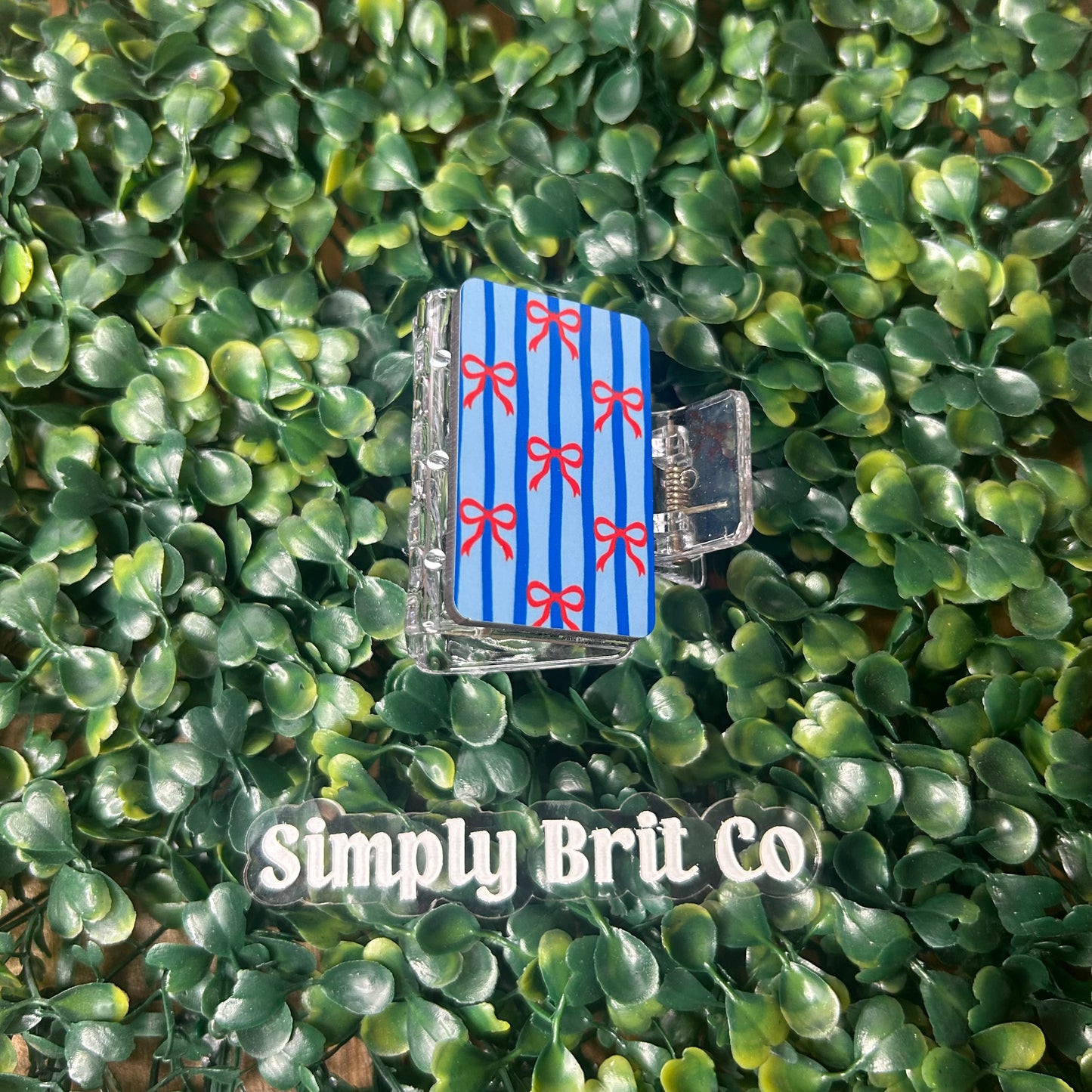 Blue Stripes and Red Bows Small Claw Clip