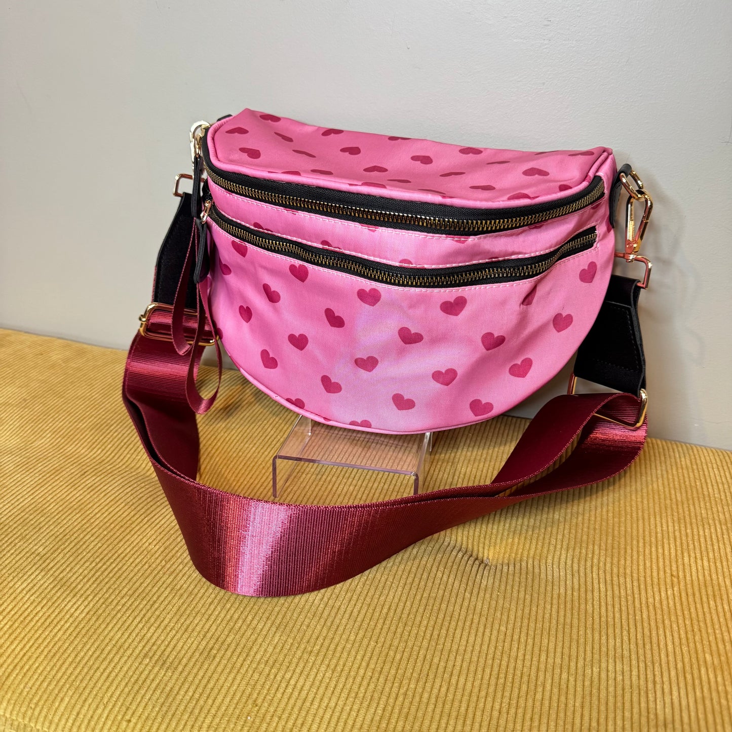 The Roni Nylon Crossbody - Light Pink Hearts