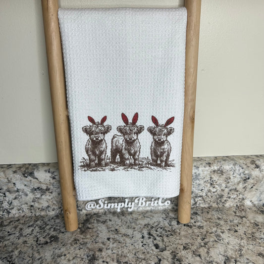 Bunny Highland Cow Kitchen Towel | Easter Home Decor |