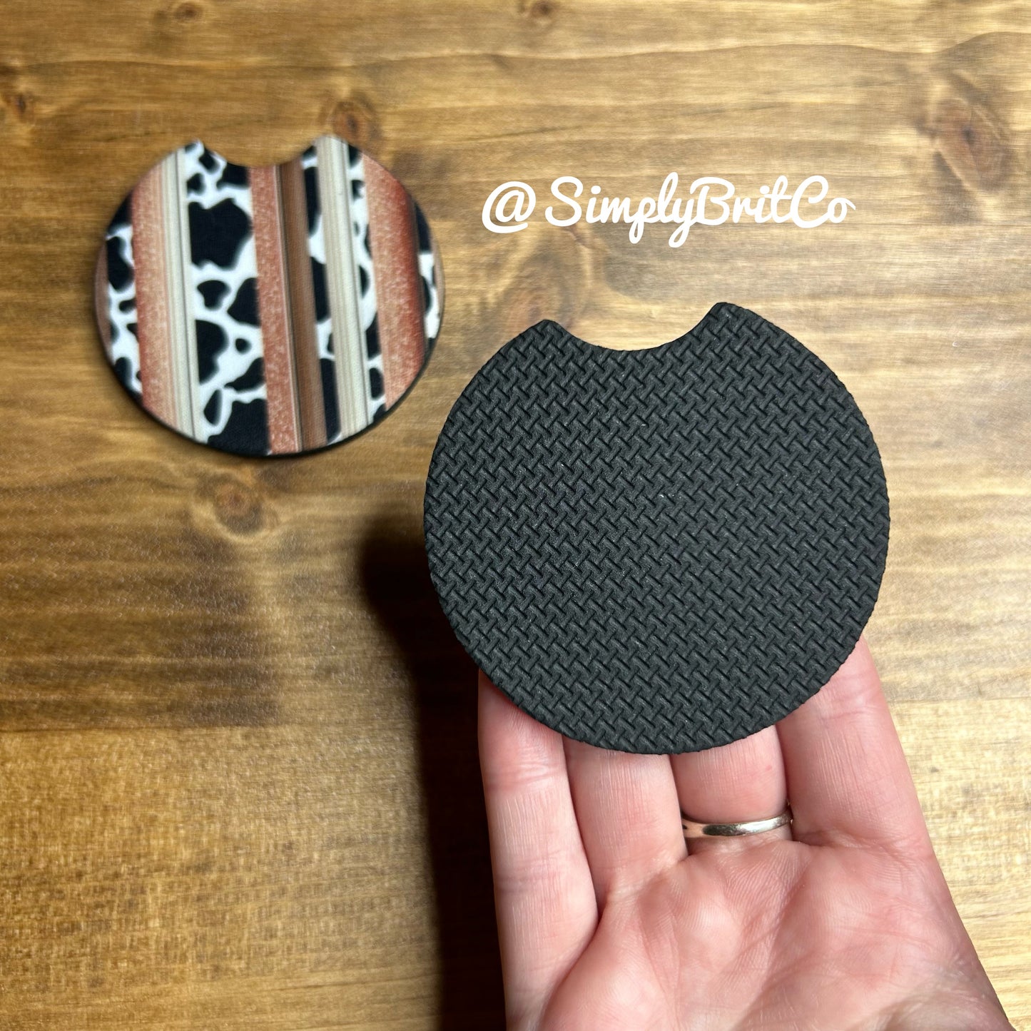 Neutral Cow Print Set of 2 Car Coaster