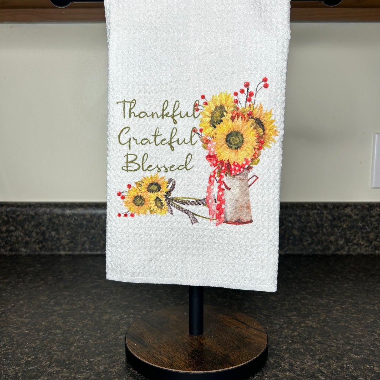 Thankful Grateful Blessed Kitchen Towel | Sunflowers