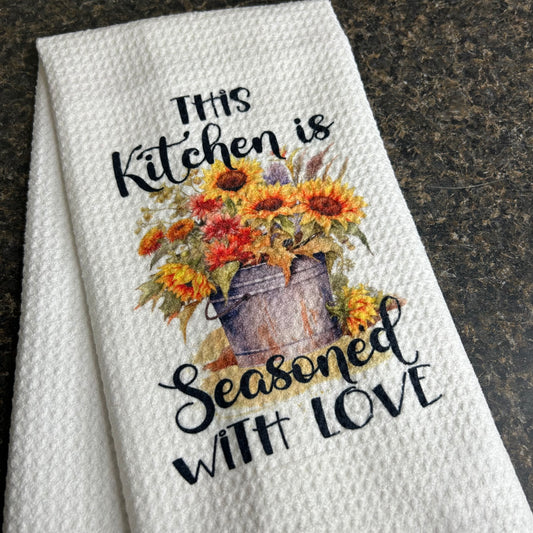 Kitchen Towel “This Kitchen is Seasoned with Love” | Sunflower Bucket