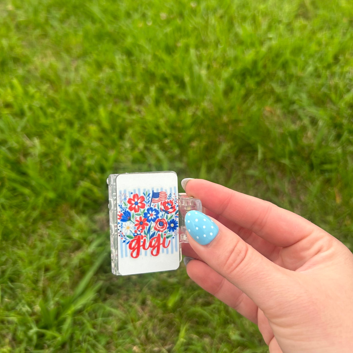 Flowers and Flag Name Small Claw Clip
