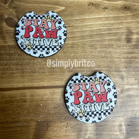Stay Paw Sitive Set of 2 Car Coaster | Paw Print