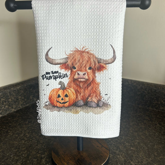 Hey There Pumpkin Highland Cow Kitchen Towel - Fall